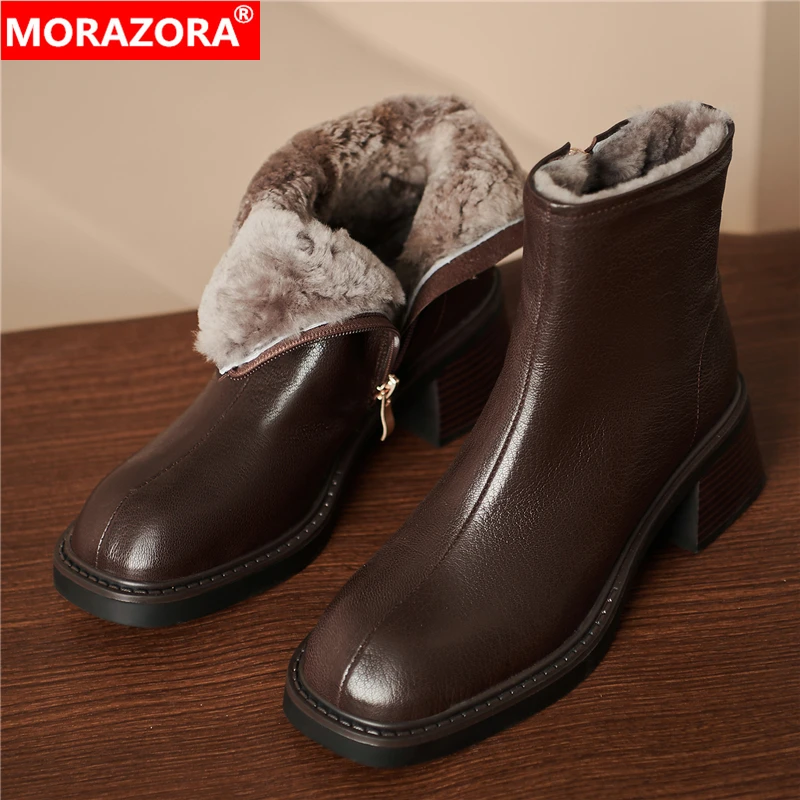 Totomela Natur Wolle Schneeschuhe Frauen Retro runde Zehen Plattform Winters tiefel Reiß verschluss Echt leder Stiefeletten