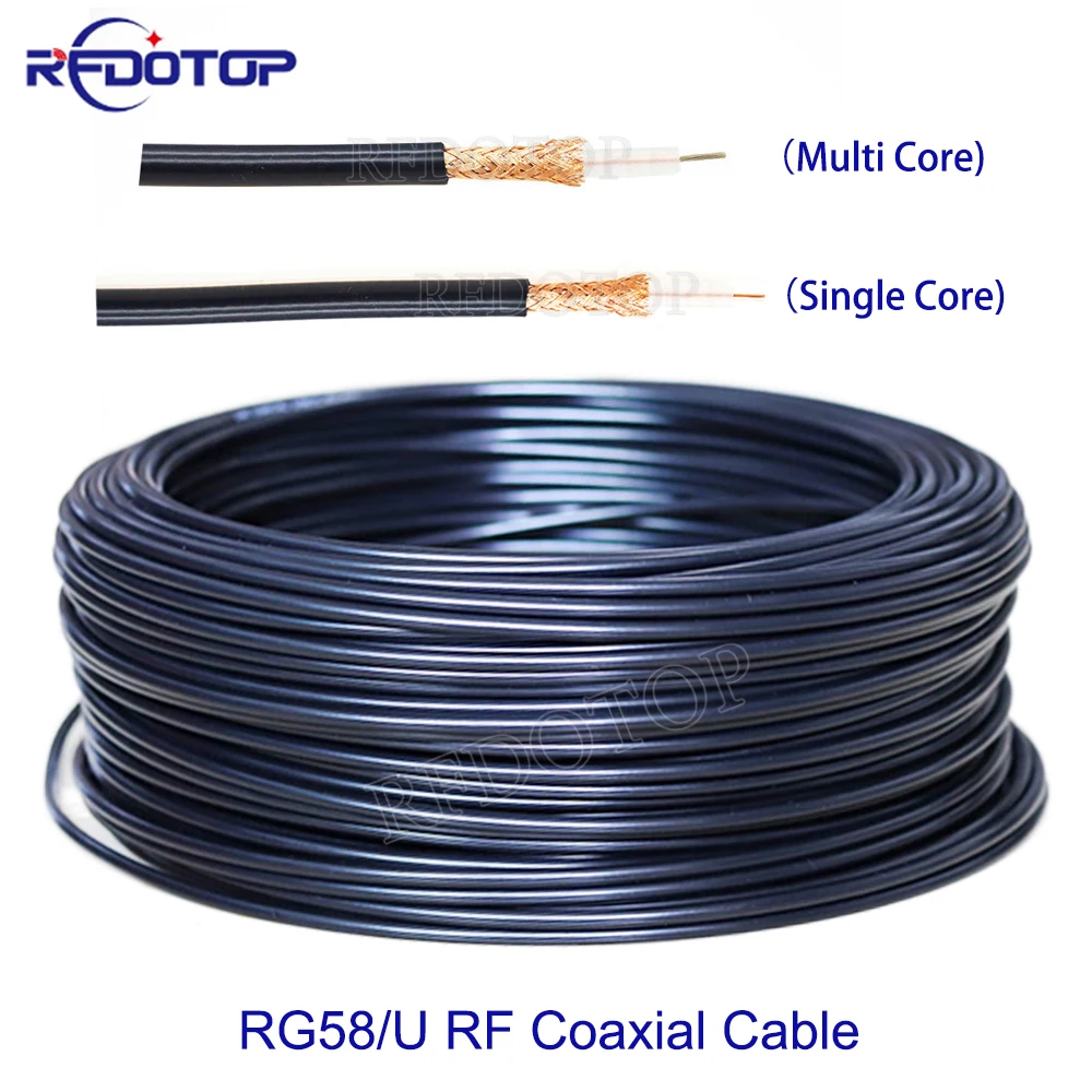 RG-58/U pojedynczy/wielordzeniowy 2 typy czarny kabel koncentryczny RG58/U 50-3 RF 50 Ohm goła miedź niskie straty wysokiej jakości 1M-1000M RFDOTOP