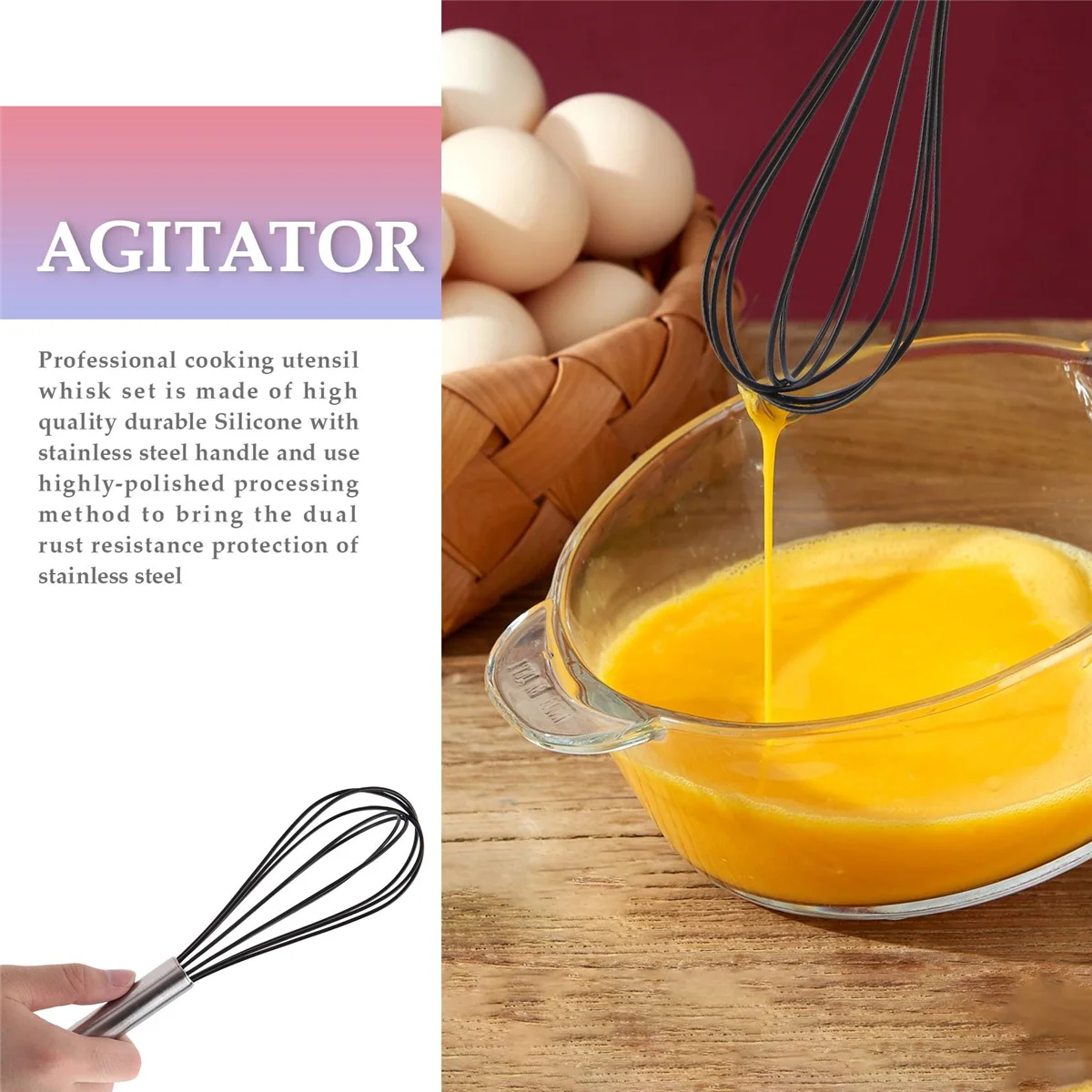 Silicone Kitchen Whisk,10 Inch Silicone Whisk Egg Beater, Very Sturdy Kitchen Wire Balloon 600ºF Heat