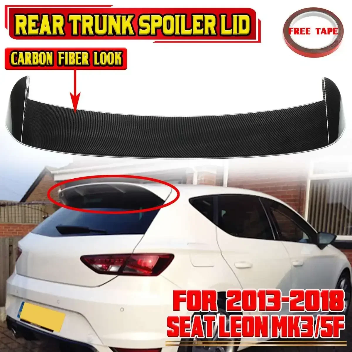 

Carbon Fiber Look Car Rear Roof Spoiler For SEAT LEON MK3 / 5F 2013-2018 Car Rear Roof Trunk Spoiler Lip Boot Wing Lip Body Kit