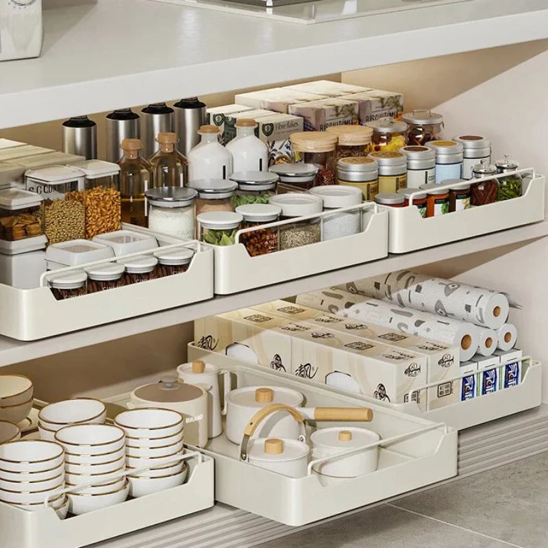 

Slide Rail Kitchen Storage Rack Pull-Out Drawer Organizer Spice Box Cabinet Tray Multi-Layer Storage Under-Cabinet