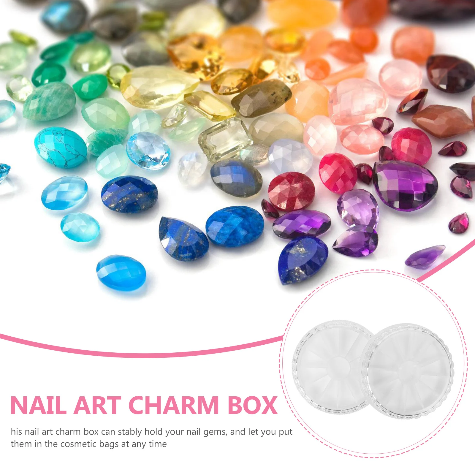 Caja organizadora para decoración de uñas, contenedor de almacenamiento práctico y seguro de plástico para gemas, dijes, decoración artesanal, uso en salón en casa, 2 uds.