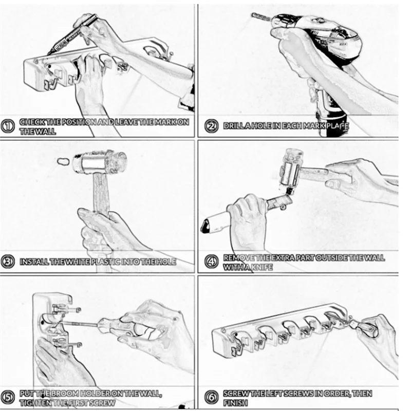

Broom Holder & Wall Mount Garden Tool Organizer Kitchen, Closet, Garage & Laundry Room Storage 5 Slots & 6 Hooks