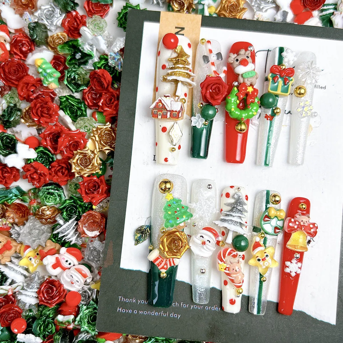 Boîte aveugle créative série de noël, breloques pour ongles en résine, dessin animé 3D, père noël, bonhomme de neige, cravate, boule de cristal, décorations pour Nail Art, DIY