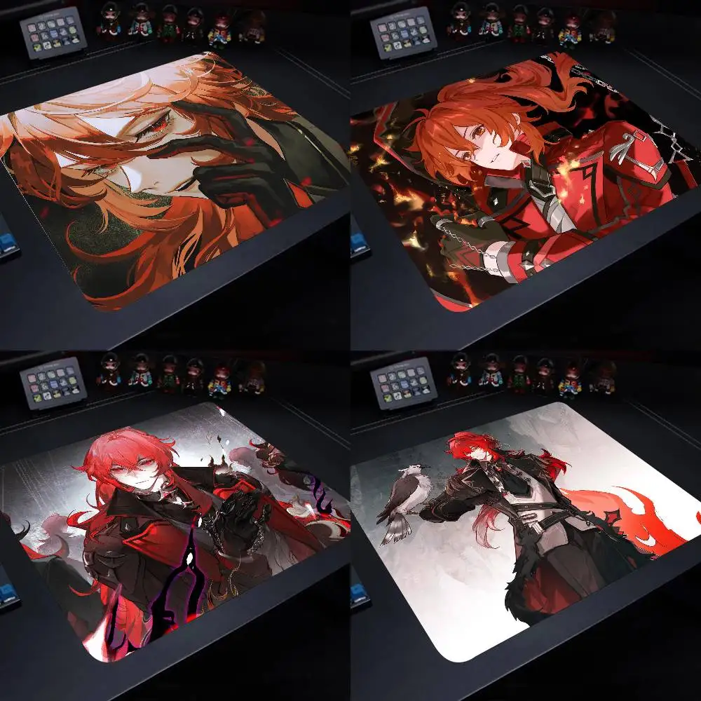 Diluc Ragnvindr Genshin Impact Mouse Pad 22X18 Square Computer Accessories Office Game Table Mats Rubber Anti-slip Mousepads