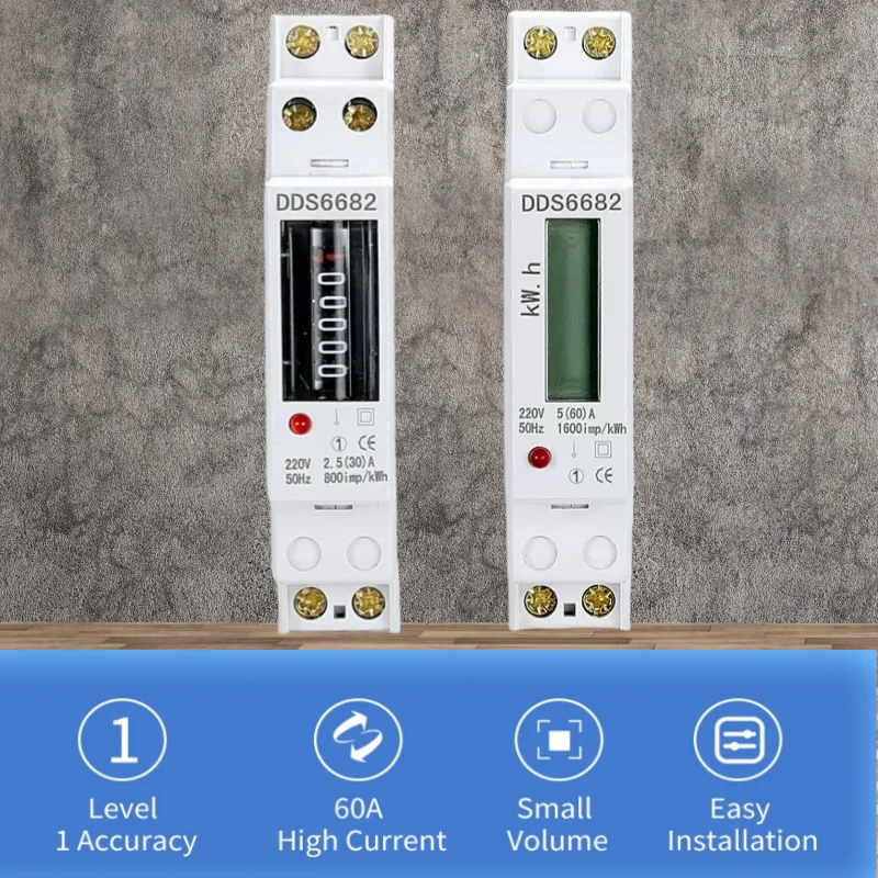 18mm Single Phase 1P 2 Wire Digital Wattmeter Power Consumption Analog Energy Meter kWh AC 230V 50Hz LCD Electric Din Rail Mount