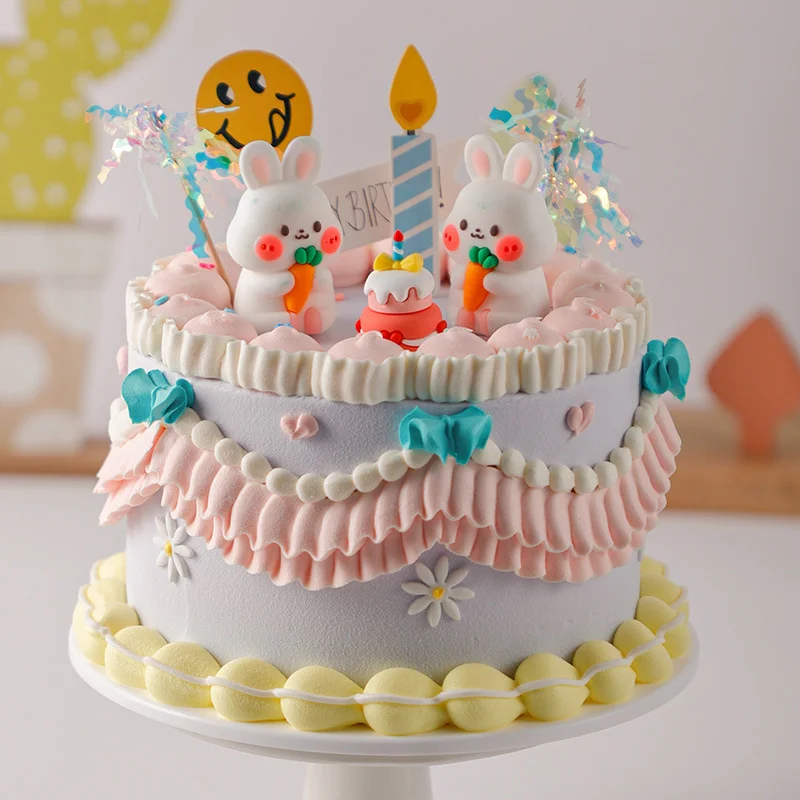 Imagem -05 - Cartoon Simulation Cake Model Silicone Foam Cake Shop Decoração Retro Fake Birthday Cake Adereços de Sobremesa Window Table Ornaments