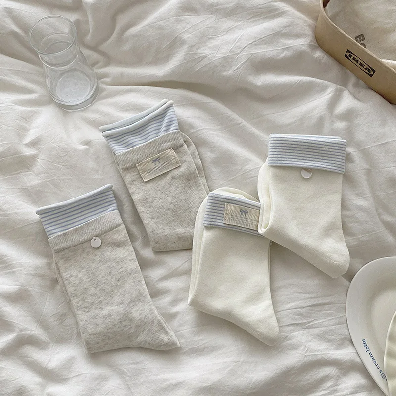 Korean Style Women Socks Color Matching Harajuku Streetwear Long Socks Casual Cotton Thin Breathable Girls Middle Tube Socks Sox