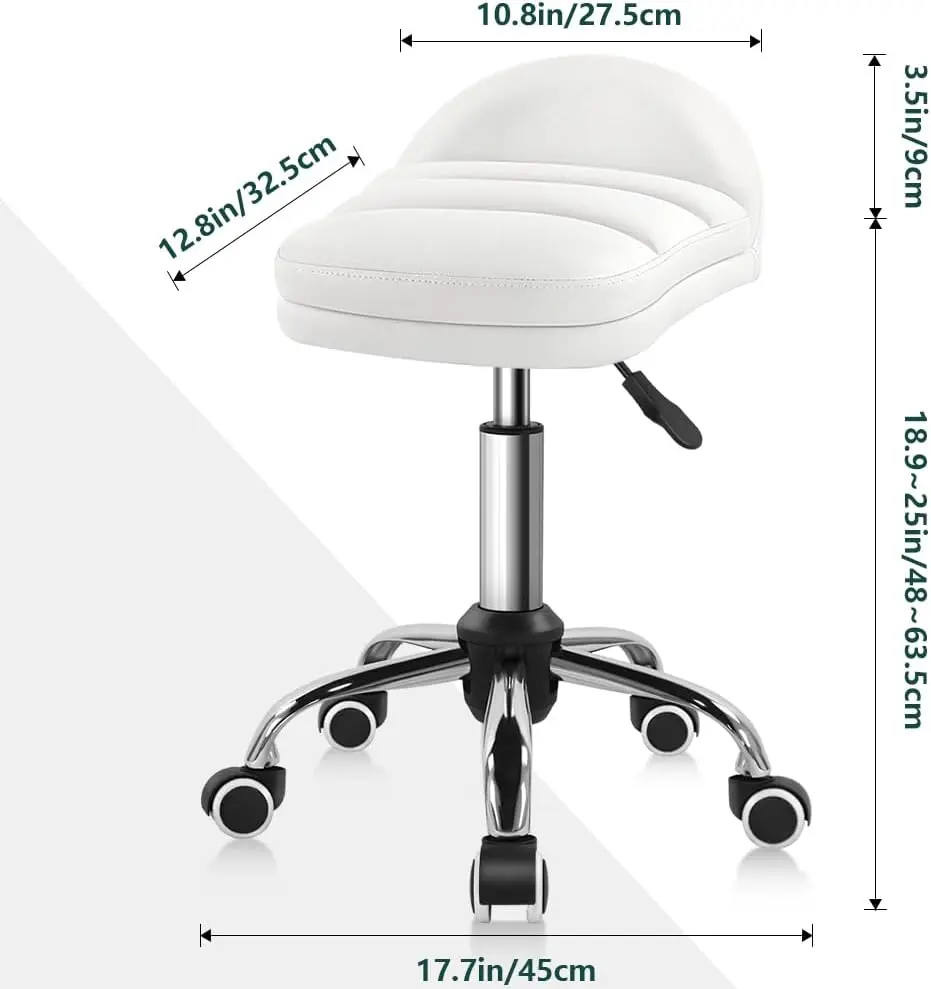 Taburete giratorio blanco con ruedas, silla con altura ajustable y rentable, ideal para el trabajo en casa, Spa y masaje