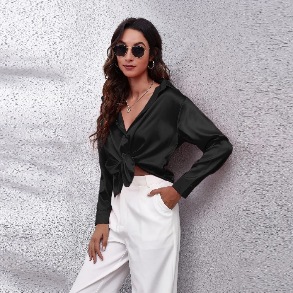 Satin Blouse Shirt Silk Tops Elegant Long Sleeve Loose Womens Blouses Camisas De Mujer Spring Autumn Streetwear Women Clothes