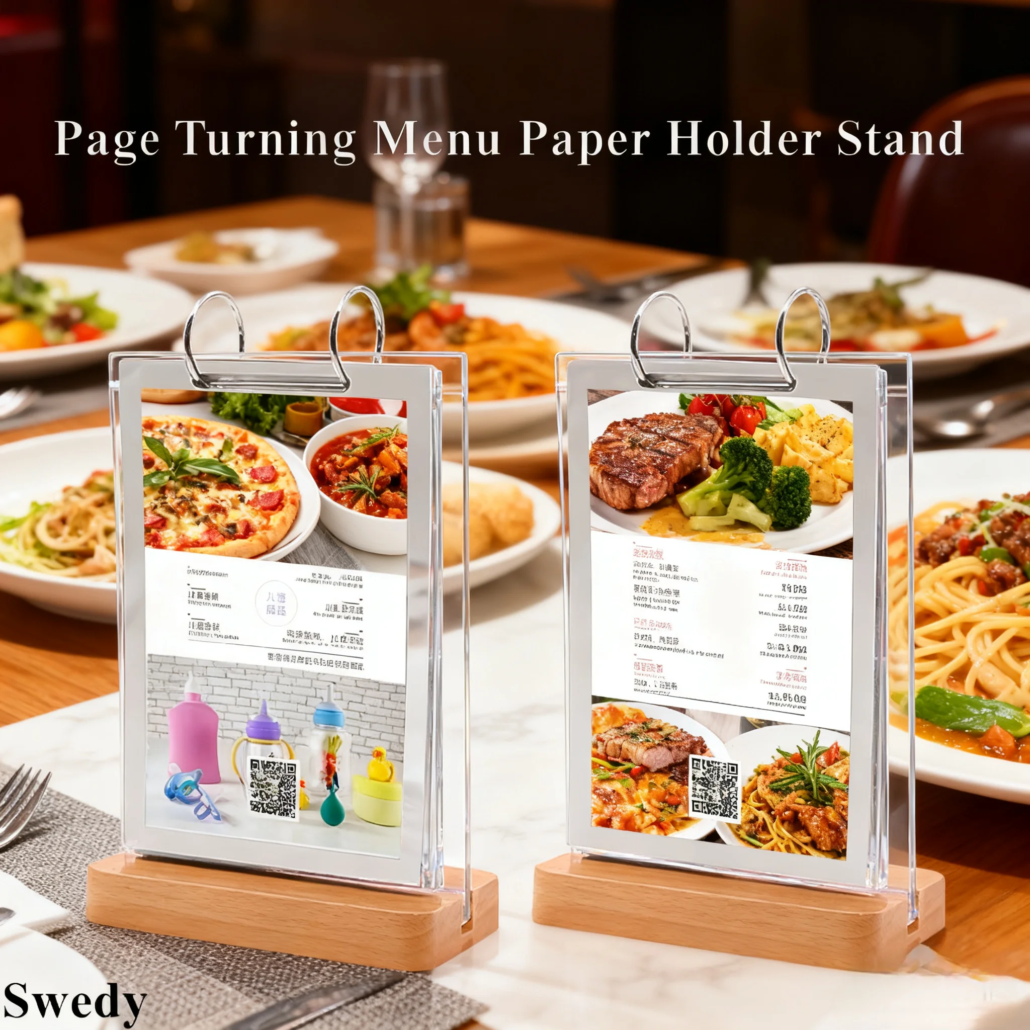 A5 210x148mm Wood Price List Holder Board Restaurant Table Acrylic Menu Sign Holder Display Stand With Poster Page Frame