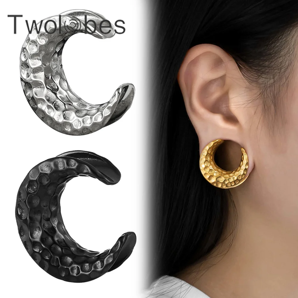 Twolobes 2PCS Moon Saddle Plug Expansions Tunnel Gauges Stretched Lobe Ear Piercing Women Body Jewelry Stainless Steel Dilations