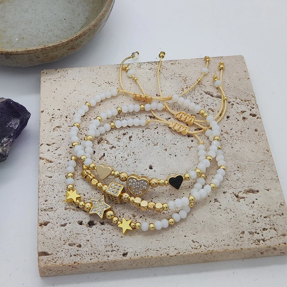 

Rice bead bracelet Creativity Crystal Heart Five-pointed star Bohemia Hand weaving Adjustable Female Fashion Beaded bracelet