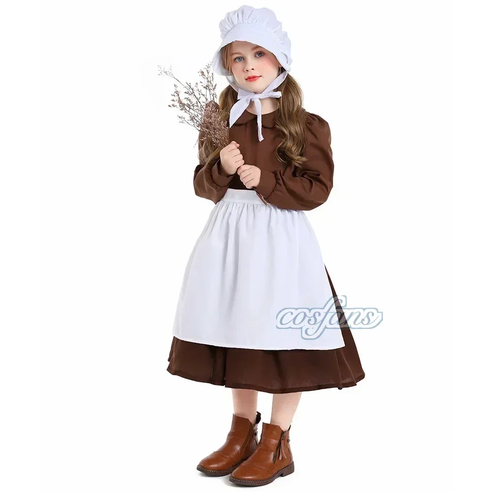 

Pilgrim Girl Village Farm Pioneer Prairie Maid Costume Victorian Poor Cosplay Costume Colonial Orphan Outfits
