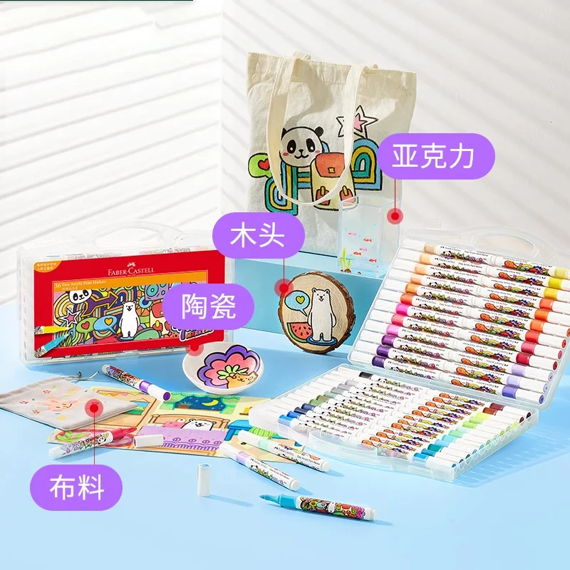 Faber-Castell 36/48 Colors Easy Acrylic Paint Markers – Washable, Non-Toxic for Students – Safe for Drawing on Wood, Ceramic