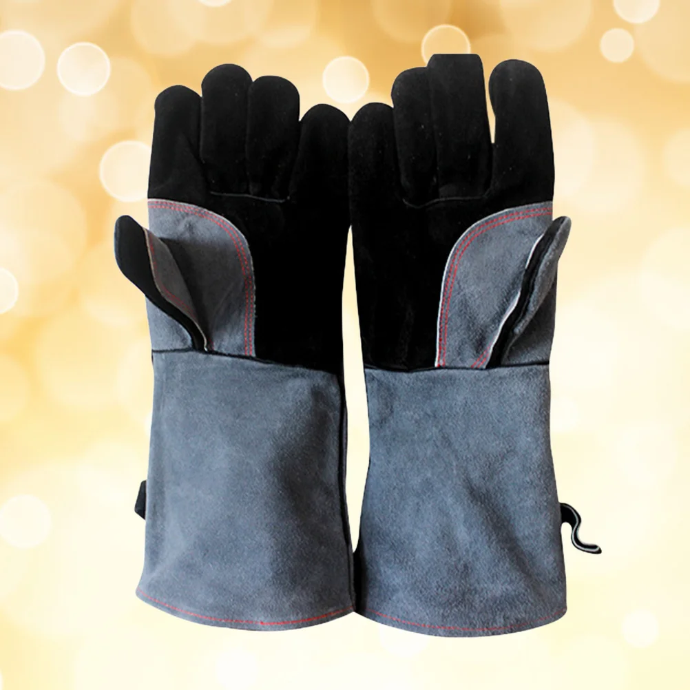 

Premium Heat Resistant Cowhide Gloves 250° Long Cuff Insulated Oven Mitts Anti Slip Wear Resistant Grill Baking Soldering