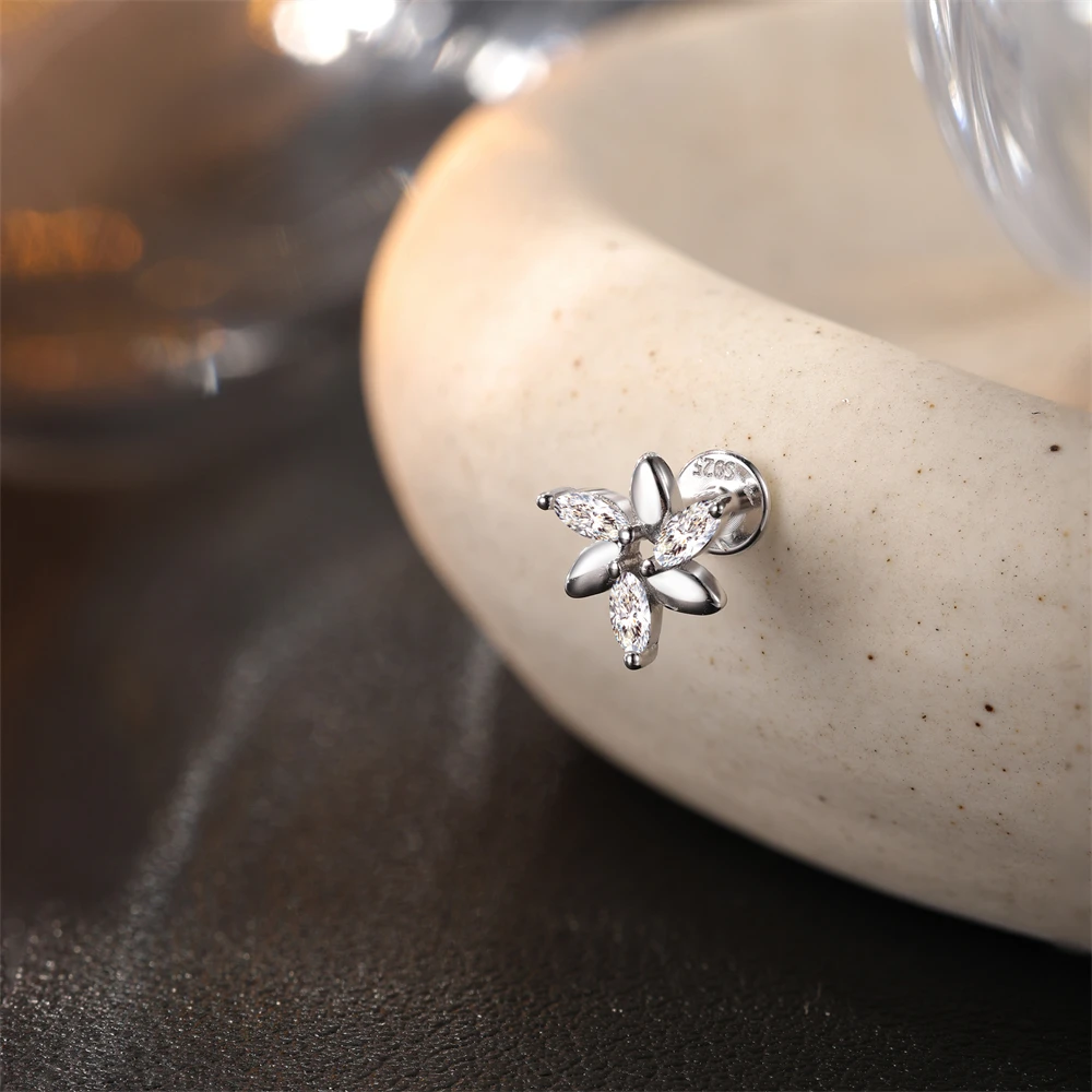 ROXI Moissanit 925 Sterling Silber Geometrischer Quasten-Ohrstecker für Damen, flacher Rücken, Helix-Blumenanhänger, edler Schmuck – Detail 38