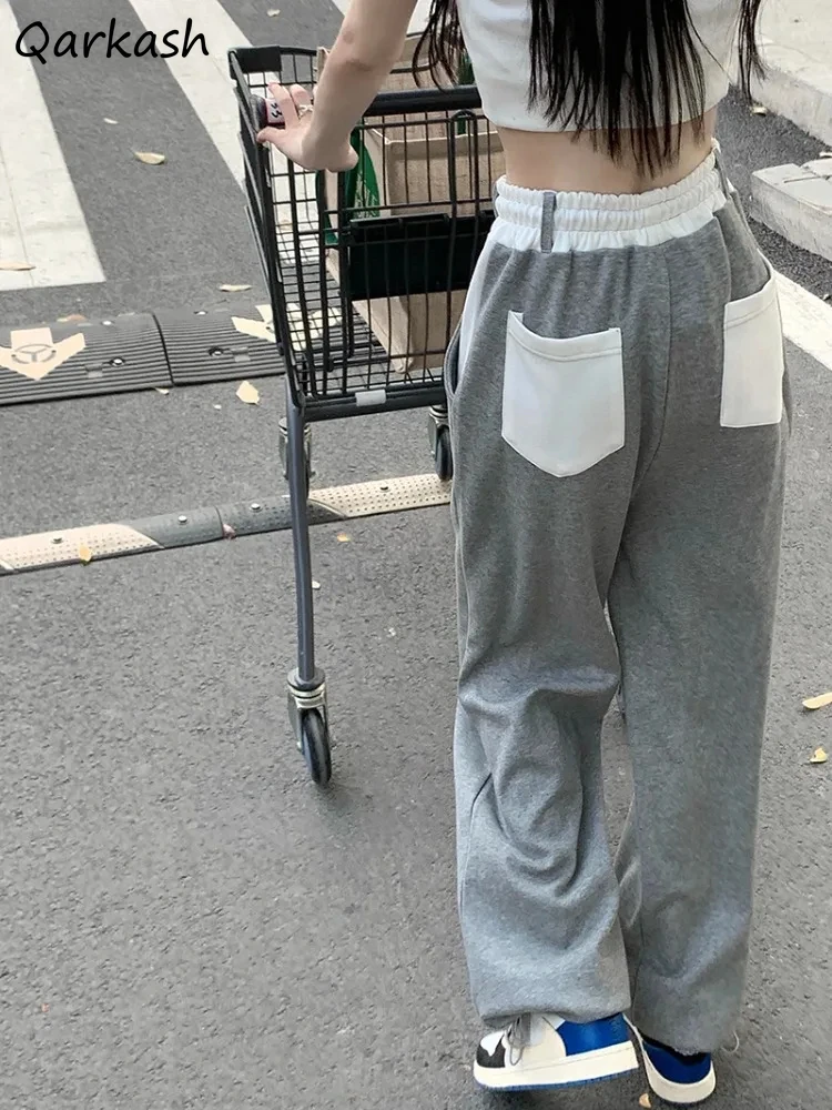 Pantalones deportivos grises para mujer, pantalones holgados de pierna ancha, combinables con paneles, ropa de calle fina elegante de verano, moda coreana, Jogger para colegialas