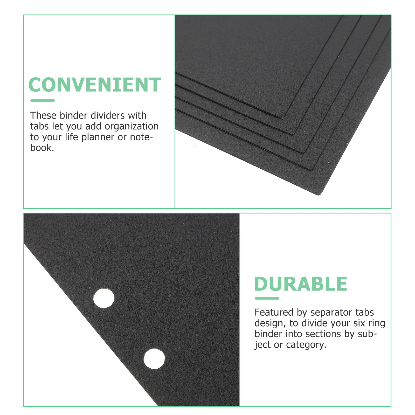 5Pcs A5 Black Plastic Dividers for 6 Ring Binder with Tabs Index Divider Organizer for Files Notebooks Planners