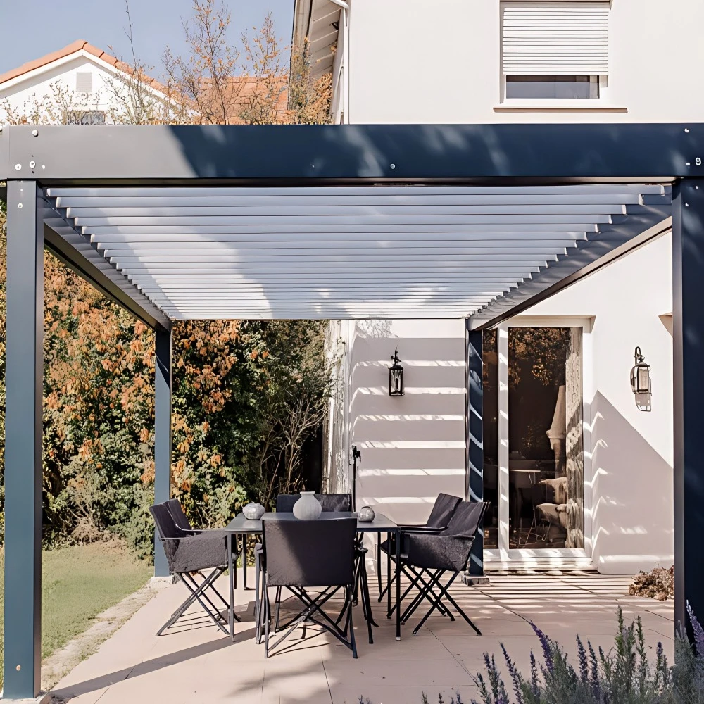 

Modern Gazebos Outdoor Furniture Waterproof Aluminum Louvered Sun Protection Pergolas Sun Shade Electric Pergola with LED Light