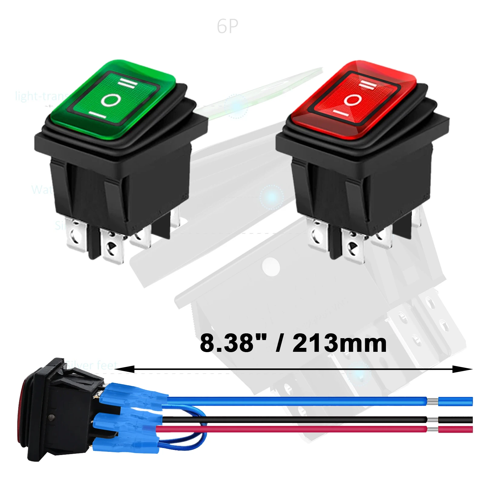 12V 24V / 110V 220V 6 Pin 3 Position Momentary/Latching Polarity Reverse Switch Motor Control Led Rocker Toggle Switch with Wire