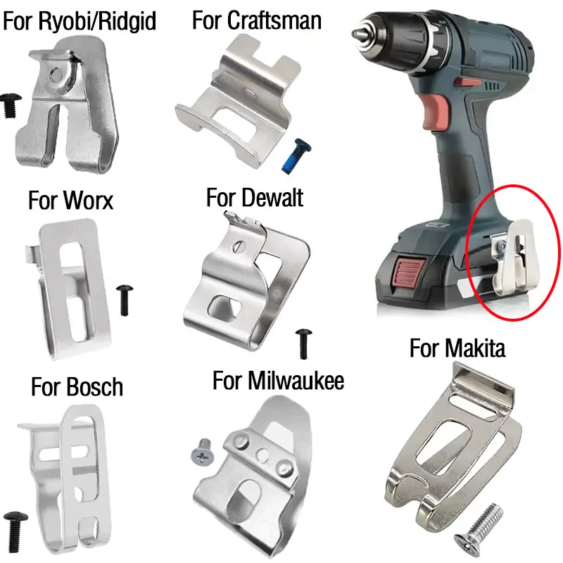 Электрическая дрель, зажимы для ремня, крючки с винтами для электроинструментов Makita/Milwaukee/Bosch/Dewalt/Worx/Ryobi/Ridgid/Craftsman 18 В 20 В Электрическая дрель, зажимы для ремня, крючки с винтами для электроинструментов Makita/Milwaukee/Bosch/Dewalt/Worx/Ryobi/Ridgid/Craftsman 18 В 20 В