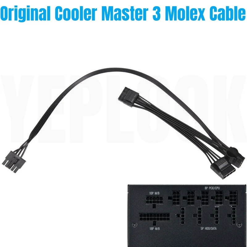 Cable de alimentación IDE recto de 5 pines a 3 Molex de 4 pines para Cooler Master V550 V650 V750 V850 V1000 V1300 potencia Modular dorada, 50 + 15 + 15 CM