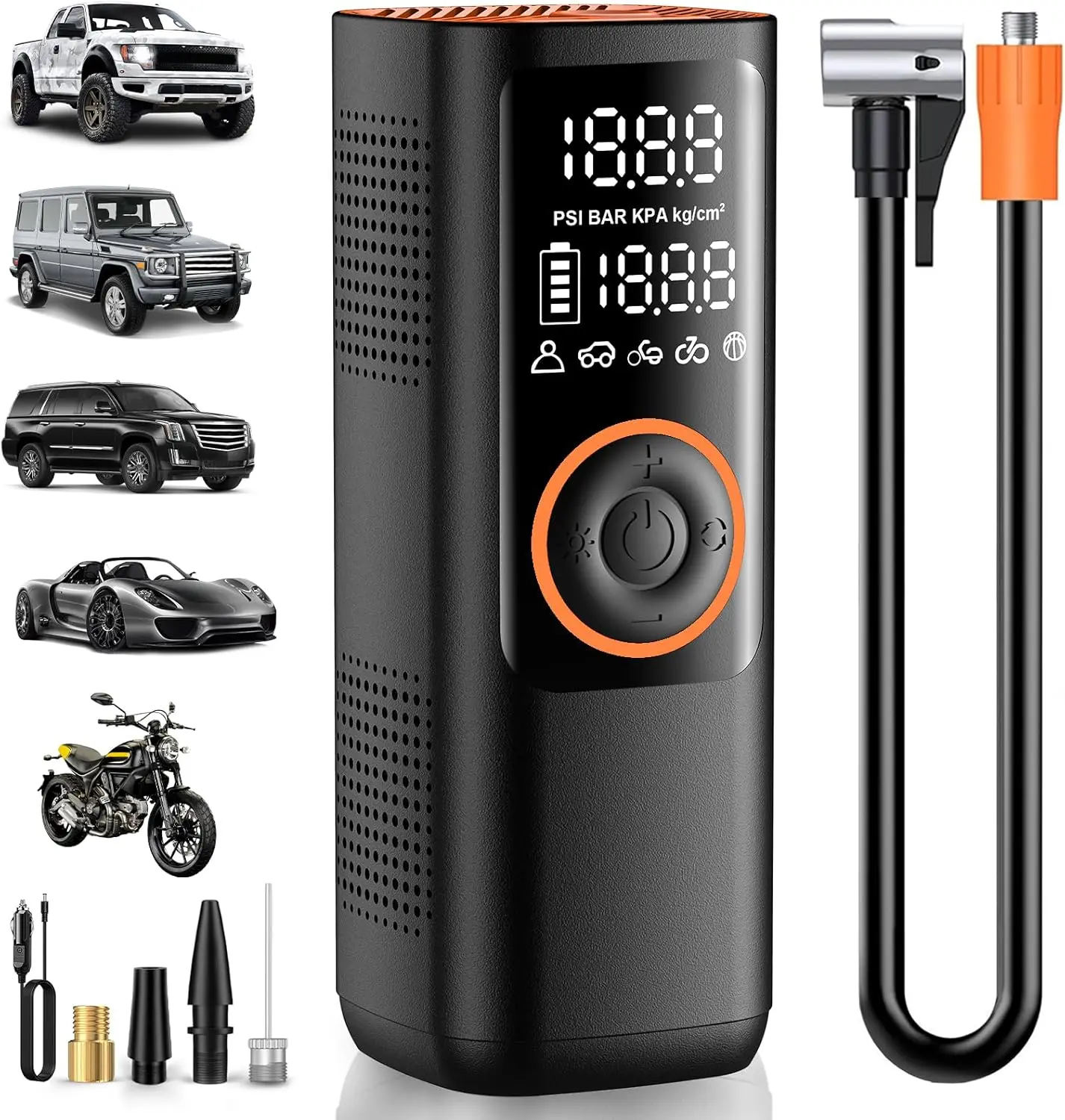 

Portable Electric Tire Inflator with Gauge, LED Light & Auto Shut-Off – for Car, Motorcycle, Bike, Balls
