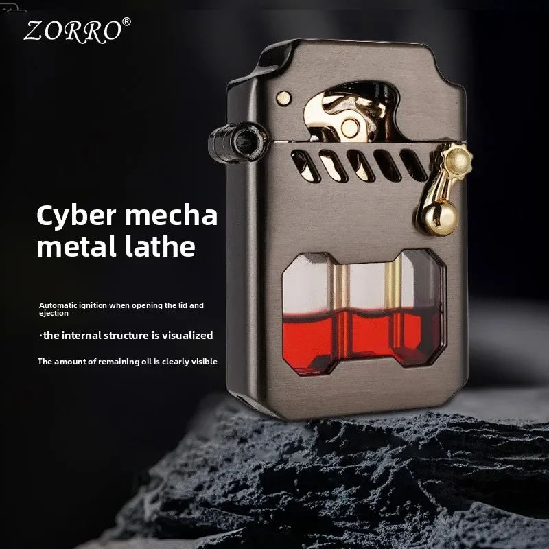 

ZORRO Creative Personality Open Flame Kerosene Lighter Mecha Transparent Warehouse Ejector Ignition Cigarette Lighter Men's Gift