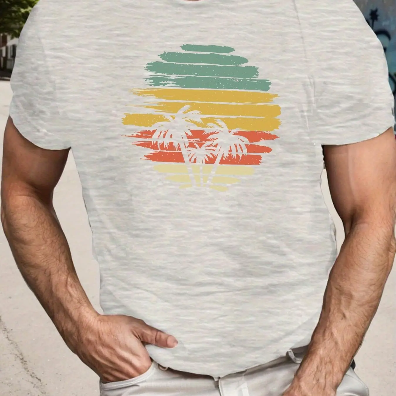 الرجال عارضة قصيرة الأكمام تي شيرت الحد الأدنى شجرة جوز الهند الرسم كتلة المشارب تنفس الصيف جولة الرقبة المحملة الرجال الملابس #3