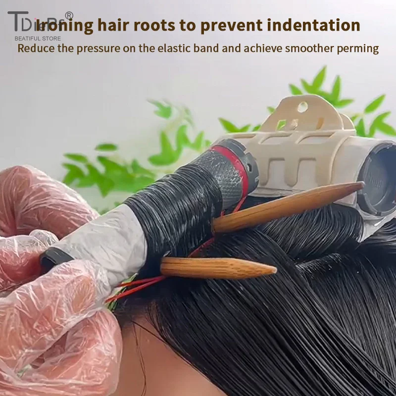 10 個ヘアパーマ絶縁ロッド再利用可能なヘアカールスタイリング絶縁跡のない竹串頭皮抗火傷絶縁スティック