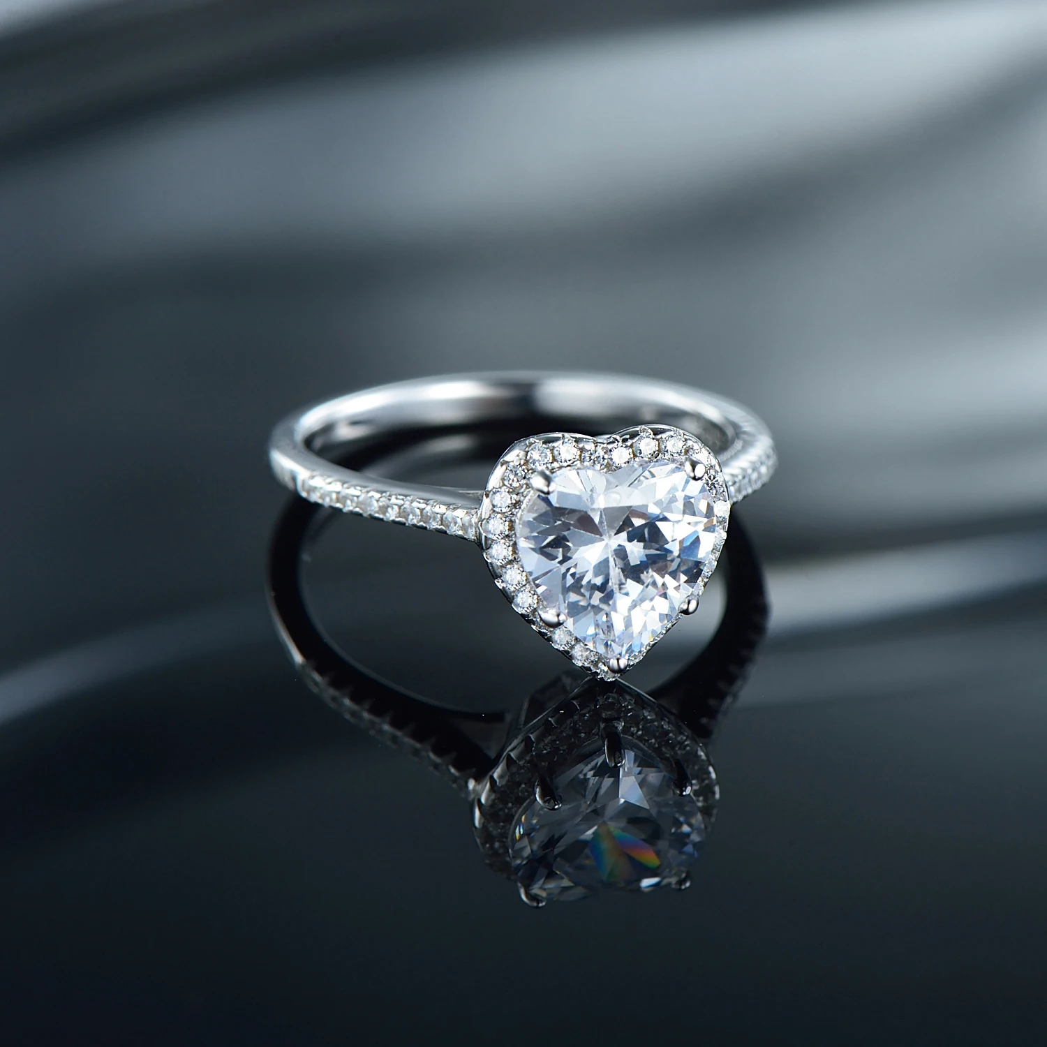 Heart shape 925 Sterling Silver jewelry Ring AAAAA Level CZ wedding band Engagement Rings for women girls bijoux With Gift Box