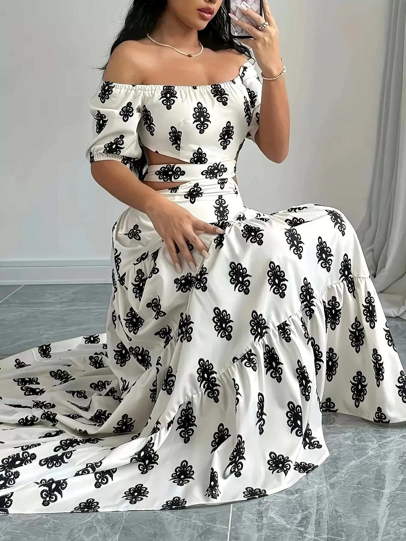 Robe longue à imprimé Floral pour femmes, nouvelle collection d'été, ligne a, asymétrique épaule dénudée, ceinture, Style vacances, robe à la mode pour femmes