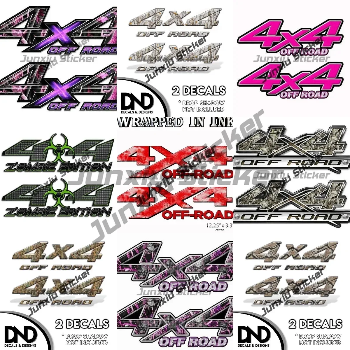 

A Pair 4x4 Green Zombie Biohazard Stickers 4X4 Buck Skull Deer Chameleon Camo Pink Windshield Outdoor Waterproofing Decals