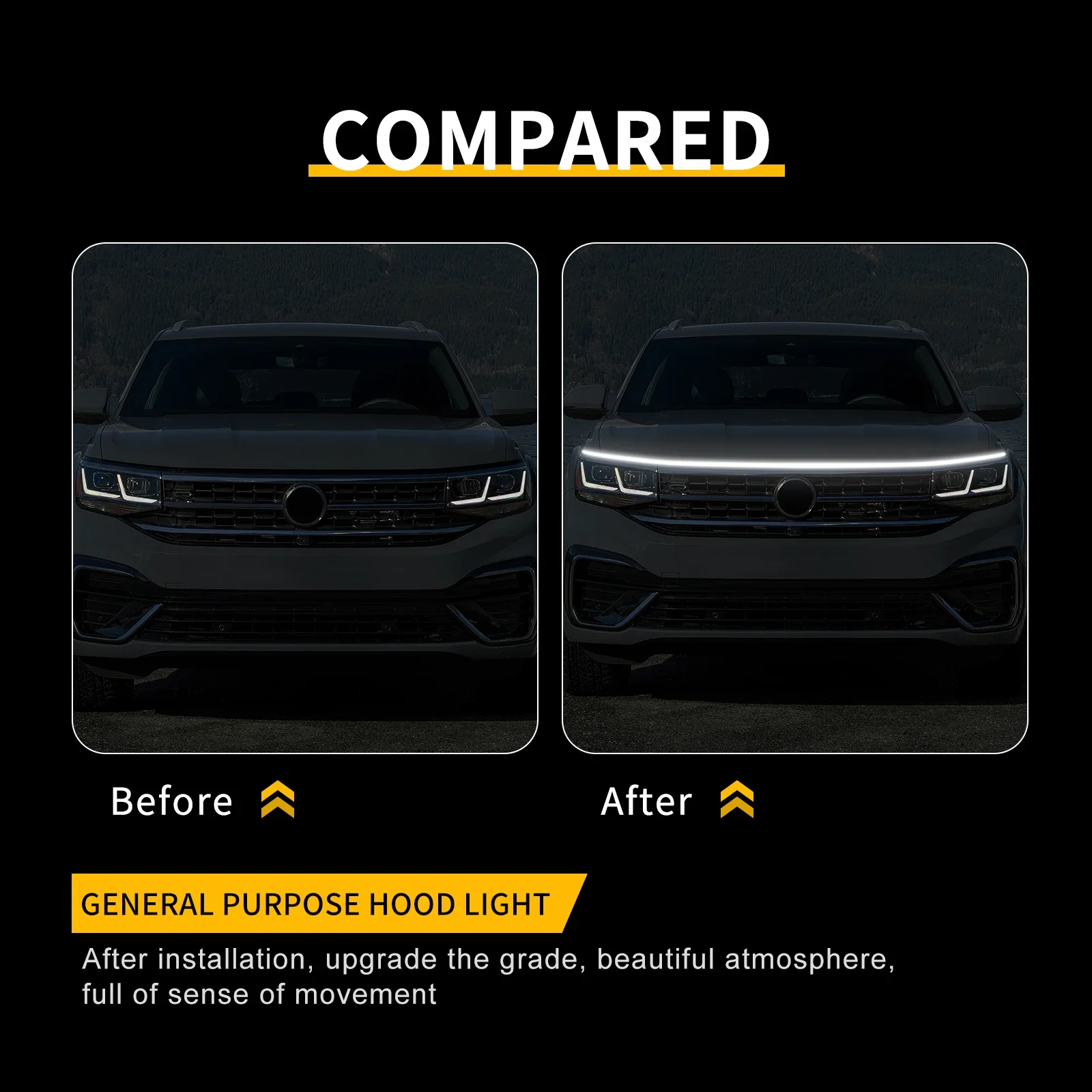 Striscia luminosa universale per cofano a LED per auto RGB ambientale decorativa 12V luce cofano motore tagliabile flessibile lampada al neon per umore accessorio fai da te