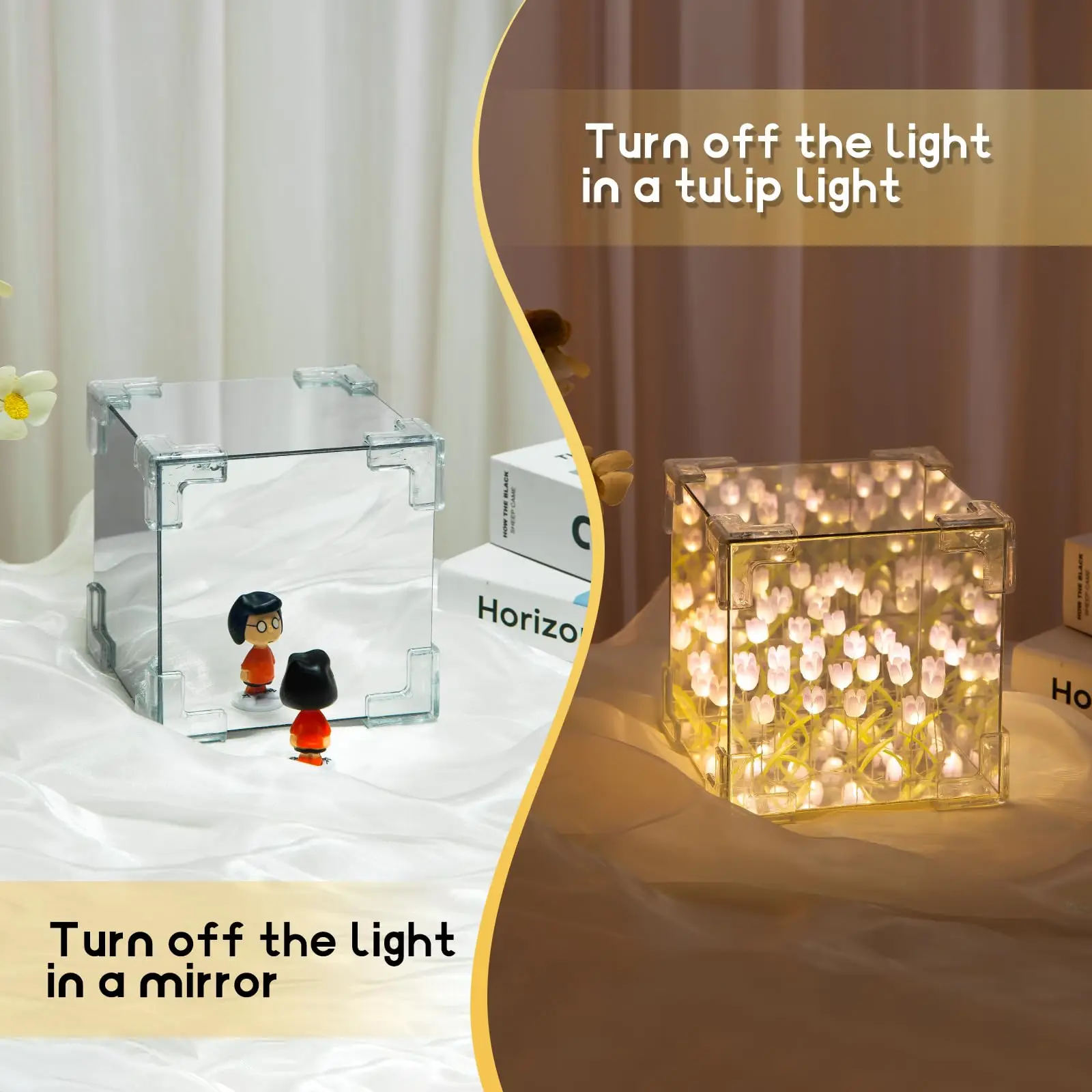 DIY Tulip Lamp Three-Dimensional Transparent Cuby Nightlight Lamp And Mirror 2 In 1 Anniversary Couple Gifts Bedroom Decorations