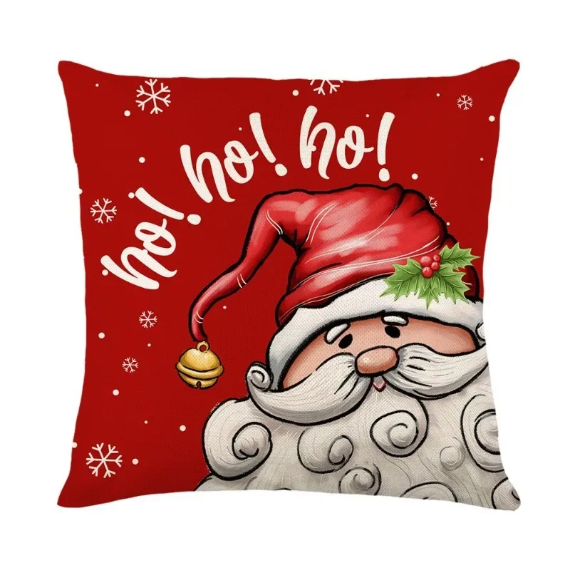 Red Christmas Pillow Cover Cute Santa Claus and Reindeer Pattern Cushion Covers Machine Washable Pillow Covers Holiday Party