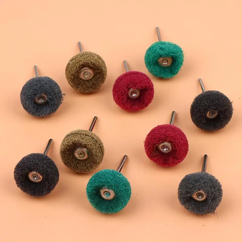 10PCS Mini Drill Abrasive Brush Fiber Scouring Wheel Pad Cleaning Polishing Sanding Head Electric Grinder Brushes Rotary Tools