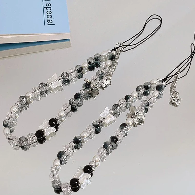 Cute Butterfly Pearl Beaded Phone Chain