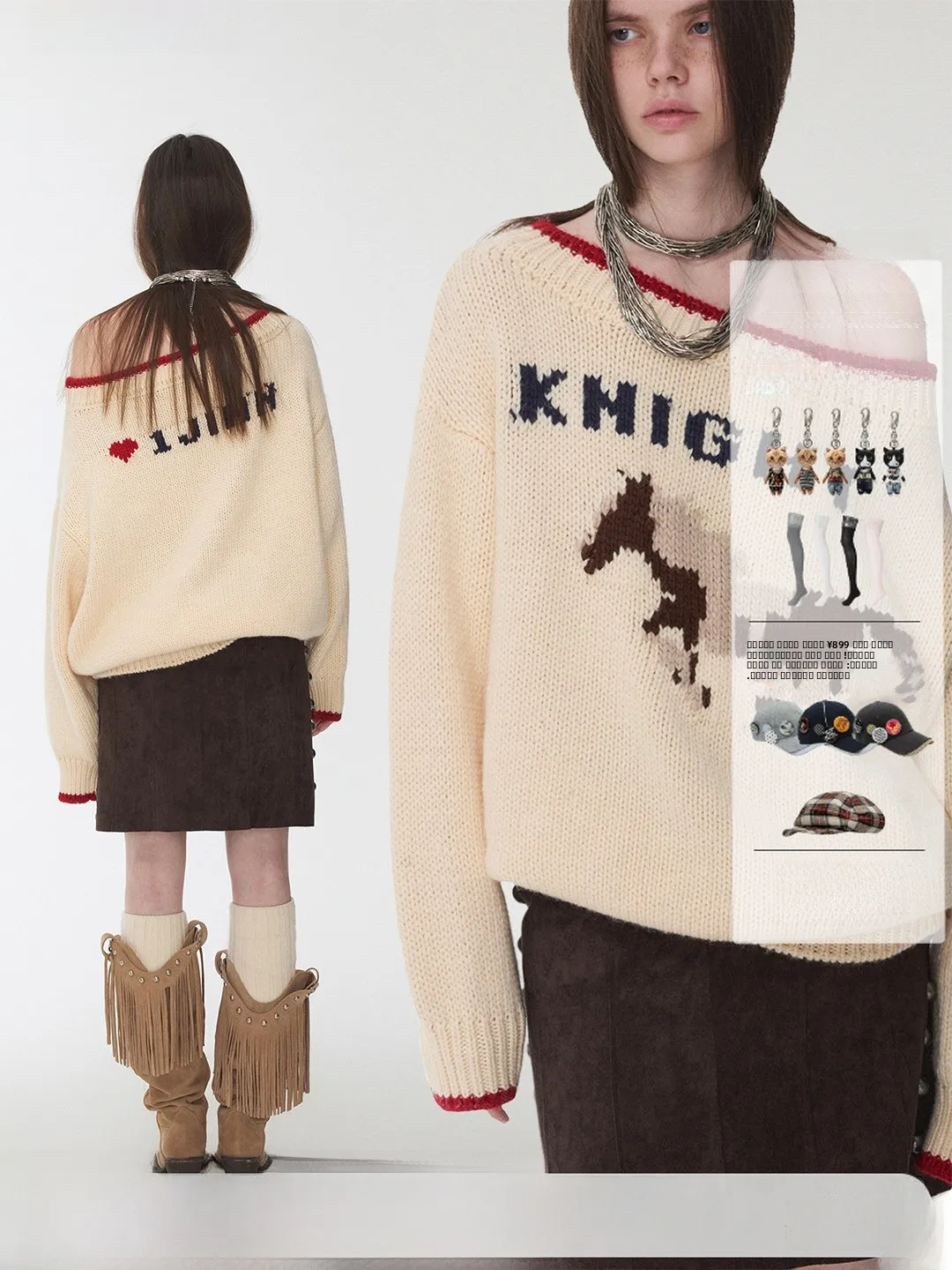 

Anna JINN STUDIO Iceland Island Knit Lazy Feel Thi Weave oulder Slant Sweater Women's Loose Fit Soft Pure Color Long Sve