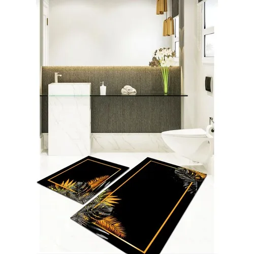 Ardizayn Black Gold Slip-Resistant Not Peel Leather Outsole 2'li Bath Mat Pad