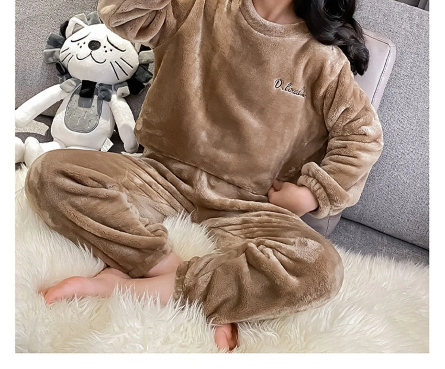 Baby Herbst-Winter Fleece-Pyjama-Set für Jungen und Mädchen, Langarm-Oberteil und Hose, Warme Homewear, Weiche Kinder-Loungewear, Locker Sitzend, Lässig – Detail 11