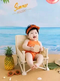 

Childrens photography hundred day one year old summer bikini jumpsuit beach and sea view vacation theme 신생아촬영