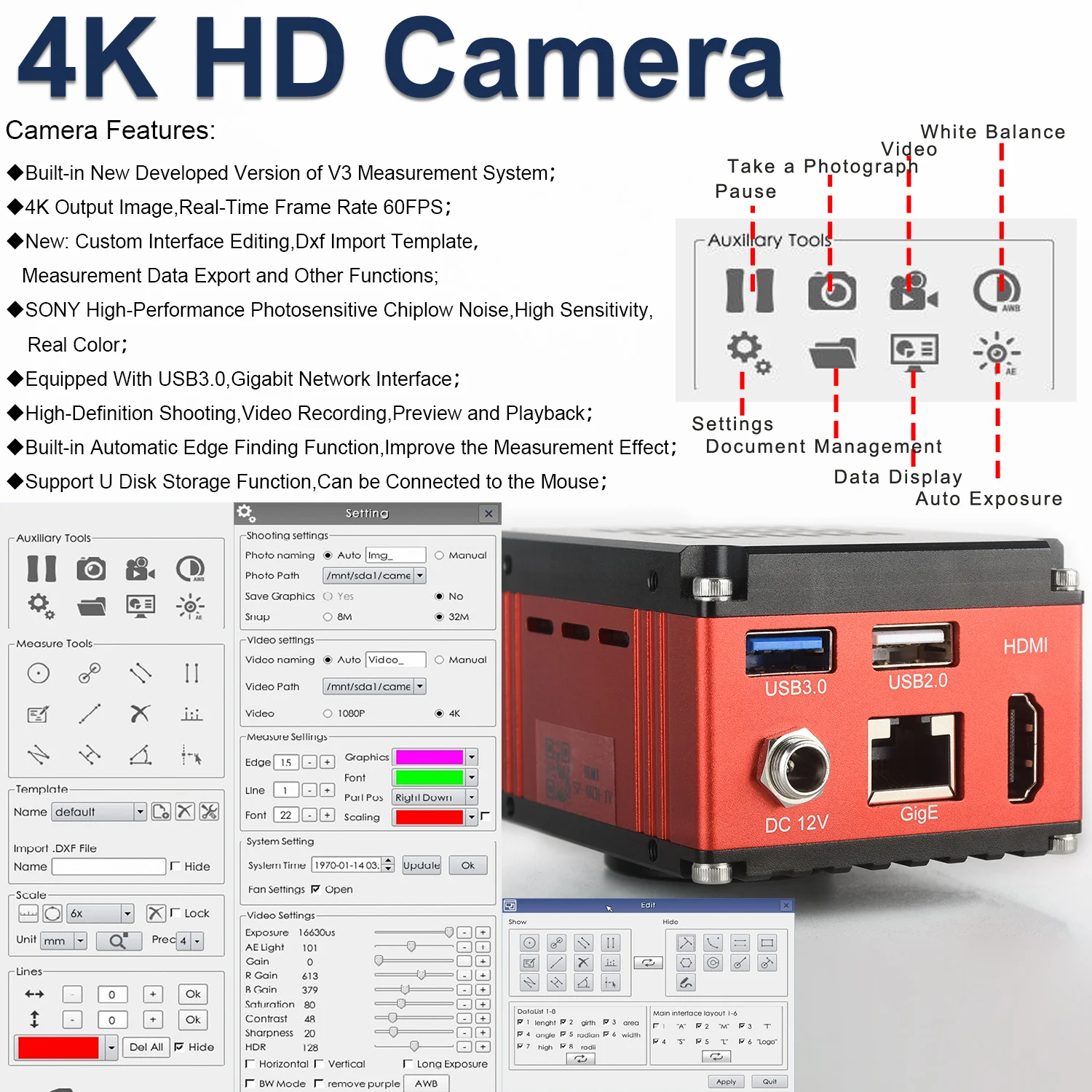 Cámara de medida de microscopio KOPPACE de 8,3 millones de píxeles 4K HD