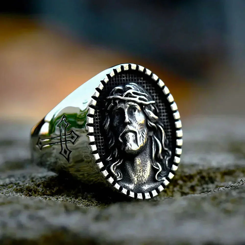 

New Creative Stainless Steel Jesus Ring for Men Punk Religious Cross Rings Prayer Christian Jewelry Gift Wholesale Dropshipping