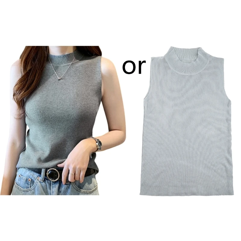 Women Knit Mock Turtleneck for Tank Top Sleeveless Solid Color Bodycon Sweater