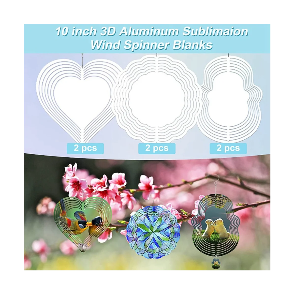 6Pack 10 Inch Sublimation Wind Spinner Blanks, 3D Wind Spinners Hanging Sublimation Double Sided Wind Spinner for Garden