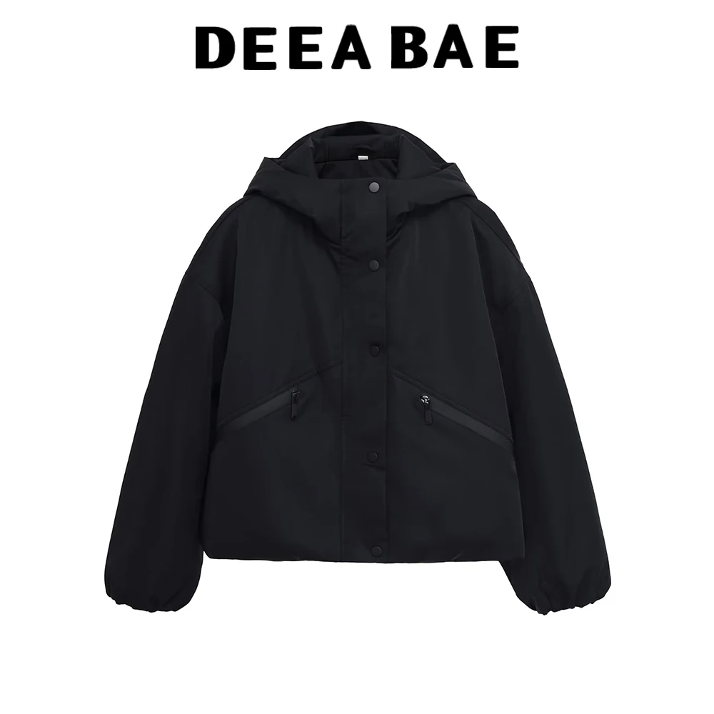 

DEEABAE 2025, осенний новый продукт, женская универсальная черная свободная водонепроницаемая ветрозащитная куртка с воротником-стойкой и капюшоном, пальто