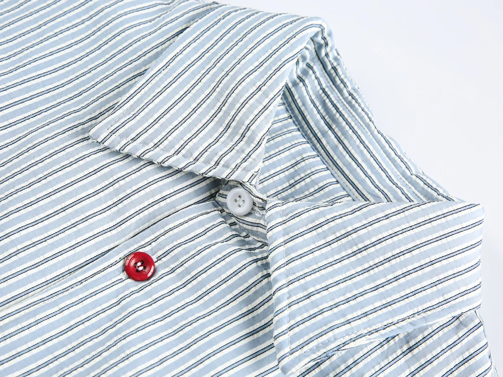 FW2025 اليابانية الرجعية مخطط فائدة سترة قطن للجنسين فضفاضة تناسب الدافئة بدوره إلى أسفل طوق مبطن عمال قميص معطف الأمريكية #5