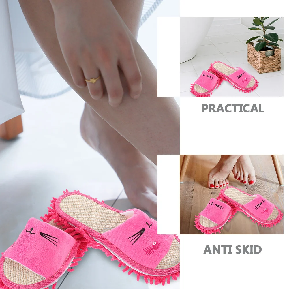

2Pairs Lazy Cleaning Mop Slippers Cartoon Chenille Soft Floor Sweeping Shoes Covers Reusable Washable Household Floor Cleaning